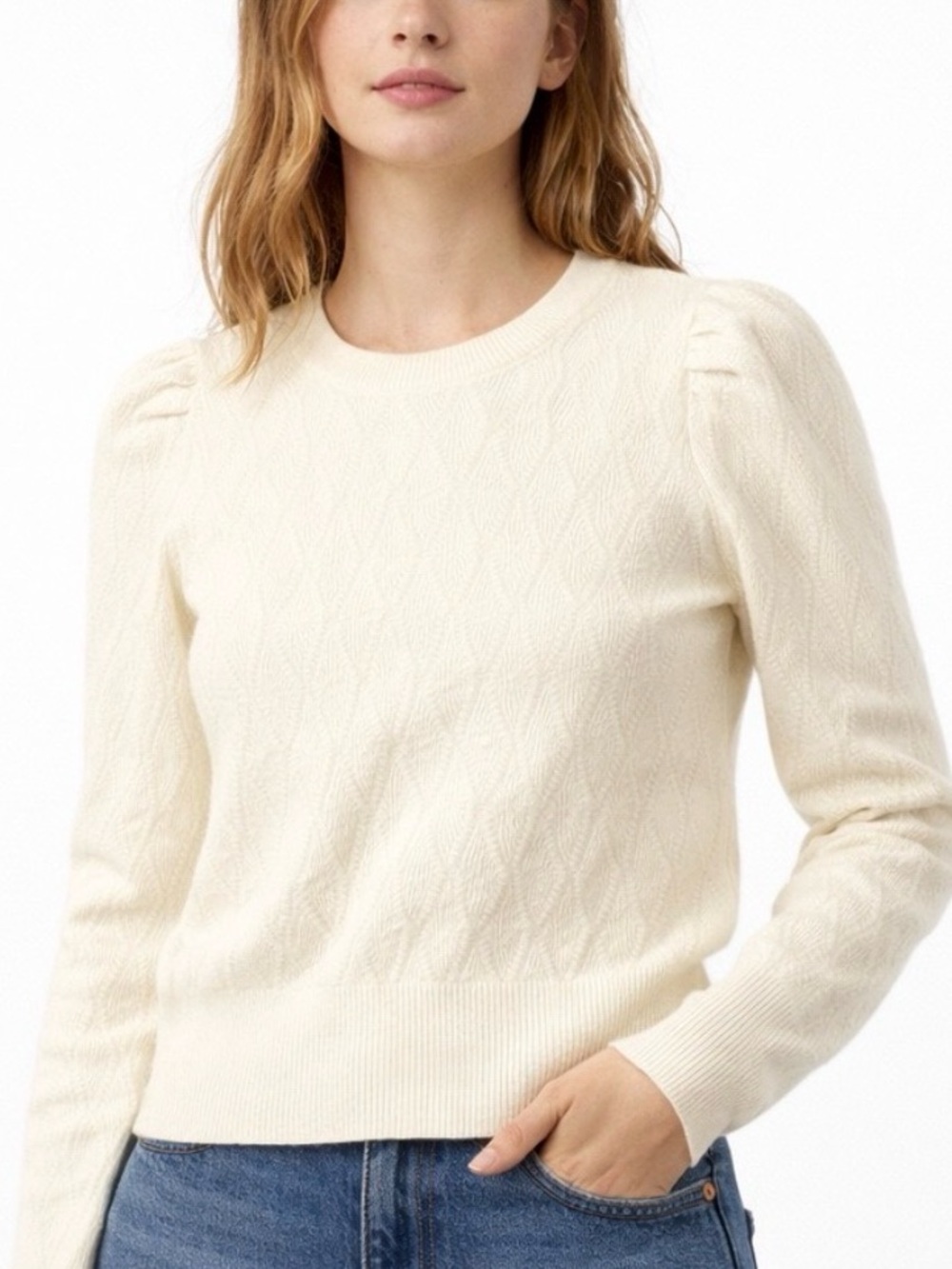 Marled Cable Knit Lightweight Sweater w/puffed shoulders Women’s Size XL NWT